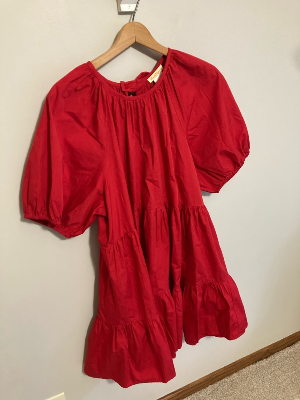 Sweet Magnolia Red Puff-Sleeve Tiered Dress with Bows in back, size XL - Picture 4 of 9